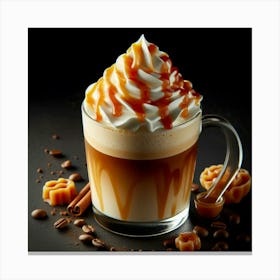 "Scrumptious Caramel Delight: A Decadent Journey of Sweet Indulgence, Where Velvety Caramel Sauce Meets Rich, Creamy Whipped Topping, Creating a Symphony of Flavors in Every Sip Canvas Print