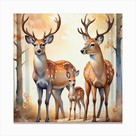 Family Of Deer Watercolor Wildlife Canvas Print