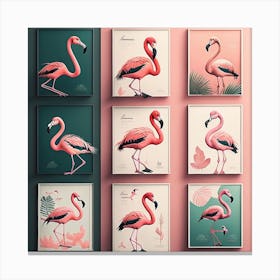 Flamingos Authentic pinkish Green AI print Canvas Print