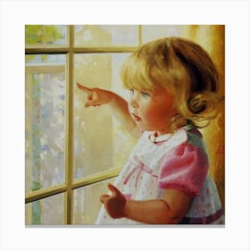 Little Girl Looking Out The Window Canvas Print