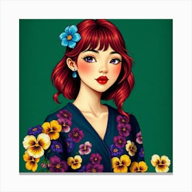 Asian Girl With Flowers Canvas Print