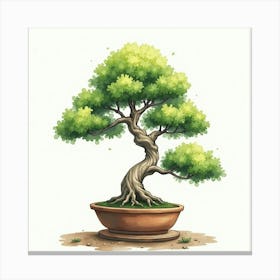 A Bonsai Tree Painted In Watercolor, Each Branch Detailed With Care And Depth 1 Canvas Print