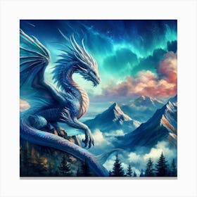 Blue Dragon In The Mountains Canvas Print