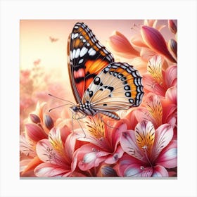 Butterfly On Pink Flowers Canvas Print