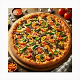 Pizza On A Wooden Table Canvas Print