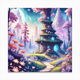 A Fantasy Forest With Twinkling Stars In Pastel Tone Square Composition 114 Canvas Print