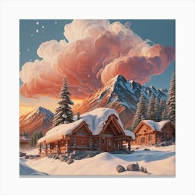 Mountain village snow wooden huts 13 Canvas Print