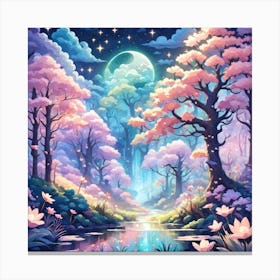 A Fantasy Forest With Twinkling Stars In Pastel Tone Square Composition 62 Canvas Print
