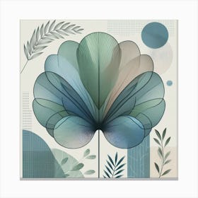 Scandinavian style, Fan of green-blue transparent leaves 3 Canvas Print