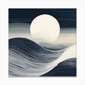 Moon Over Waves Canvas Print, Wavy Wave, black and white design with attracting art , wall art , tails design Generate An Abstract Design With Soft Curved Lines In Neutral Tones Emphasizing Simplicity Canvas Print