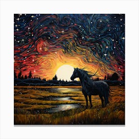 Wild Stallion At Starry Night Canvas Print