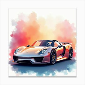 Porsche 918 Spyder With A Vivid Watercolor Backdrop, No Signature Or Logo 1 Canvas Print