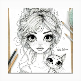 Girl With Cat 1 Canvas Print