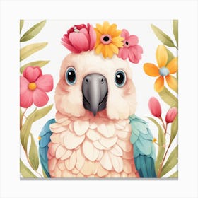 Floral Baby Parrot Nursery Illustration (24) Canvas Print