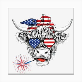 Hot Trend Cow 4th Of July Patriotic Heifer Highland Cow Canvas Print