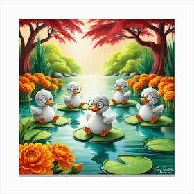 Ducks In The Pond 25 Canvas Print