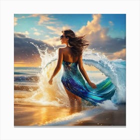 Beautiful Woman In The Ocean Canvas Print