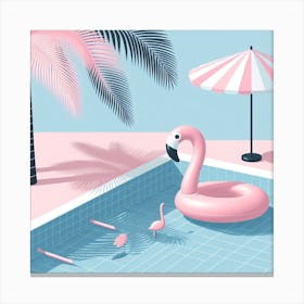 Poolcore: A Relaxing and Cozy Illustration of a Pool with a Palm Tree and a Pink Flamingo Float Canvas Print
