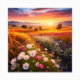 Sunset In The Meadow Canvas Print