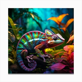 Photorealistic Chameleon Nestled In A Tropical Natural Habitat Scales Transitioning Through A Spect Canvas Print