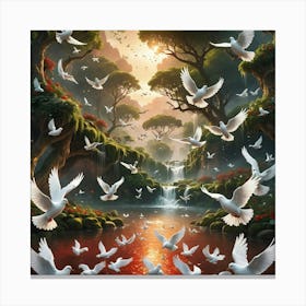 Doves In The Forest Canvas Print