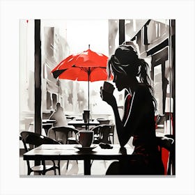 Modern Coffee Moment - Black and Red Sumi-e Abstract Painting Leinwandbild