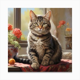 Domestic Shorthair In The Window Canvas Print