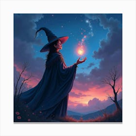 Black Magic Mage In A Vivid Watercolor Night 1 Canvas Print