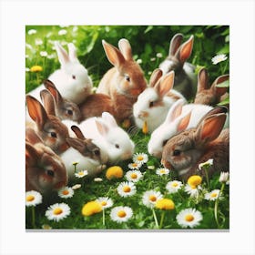 Rabbits In The Grass 2 Canvas Print