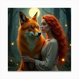 Fox And Girl Canvas Print