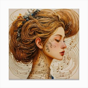 Weaving Of Music Notes, Beautiful Woman, Oil Canvas Print