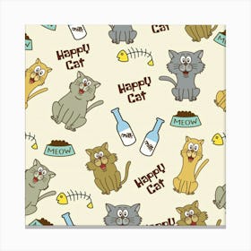 Happy Cats Pattern Background Canvas Print