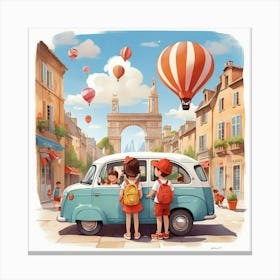 Children In A Van art Canvas Print