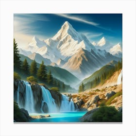 Waterfalls In The Mountains Canvas Print