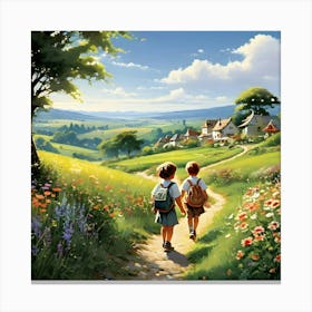 Two Children Walking Down A Path 2 Canvas Print