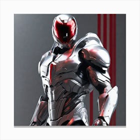 A Futuristic Warrior Stands Tall, His Gleaming Suit And Shining Silver Visor Commanding Attention 3 Canvas Print