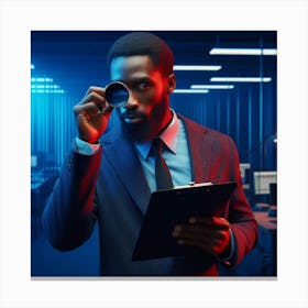Businessman Looking Through A Magnifying Glass Canvas Print