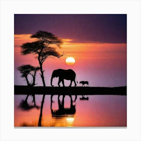 Sunset With Elephants 1 Canvas Print