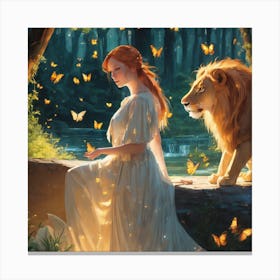 Lion And A Woman Canvas Print