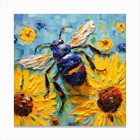 Bee On Sunflowers Canvas Print