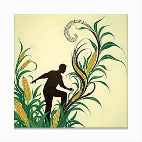 Man harvesting corn,Brown, Green & Yellow Canvas Print