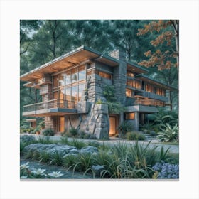 Beautiful Stone House In The Woods Canvas Print