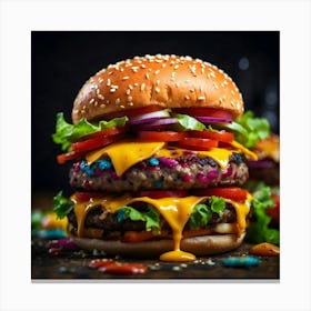 Hamburger On A Dark Background Canvas Print