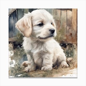 Puppy Watercolor Painting Canvas Print