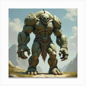 A Giant Golem With Runes Etched Into Its Stone Body 1 Canvas Print