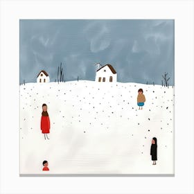 Winter Snow Scene, Tiny People And Illustration 1 Canvas Print