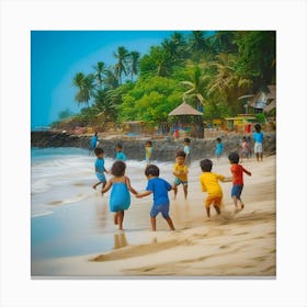 Childen on Beach Canvas Print