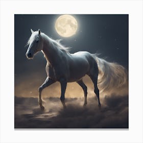 White Horse In The Moonlight Canvas Print