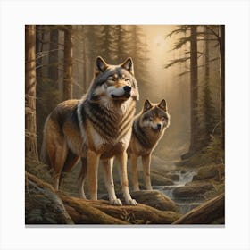 Two Wolves In The Woods Canvas Print