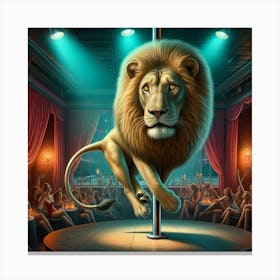 Lion On Pole Dancing Stage Canvas Print